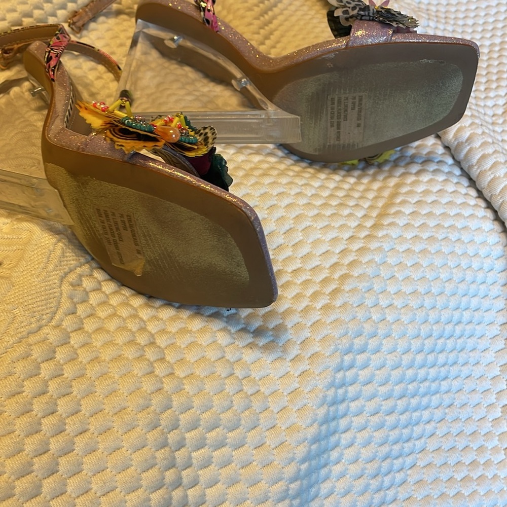 Betsey Johnson Pink Multicolor Butterfly Embellished Heels - Picture 5 of 5